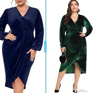 Velvet Dress V Neck Long Sleeve Casual Party Cocktail Holiday Navy Blue size 22